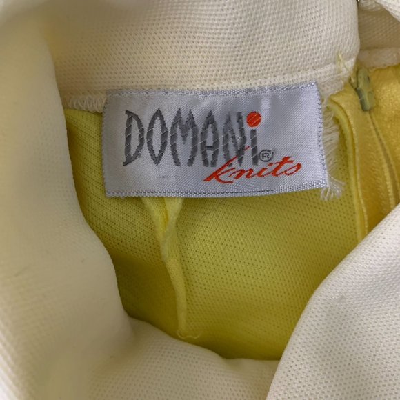Vintage 60s 2 Piece Stretch Knit Pant Set S Yellow High Neck Pockets Zipper - Picture 8 of 13